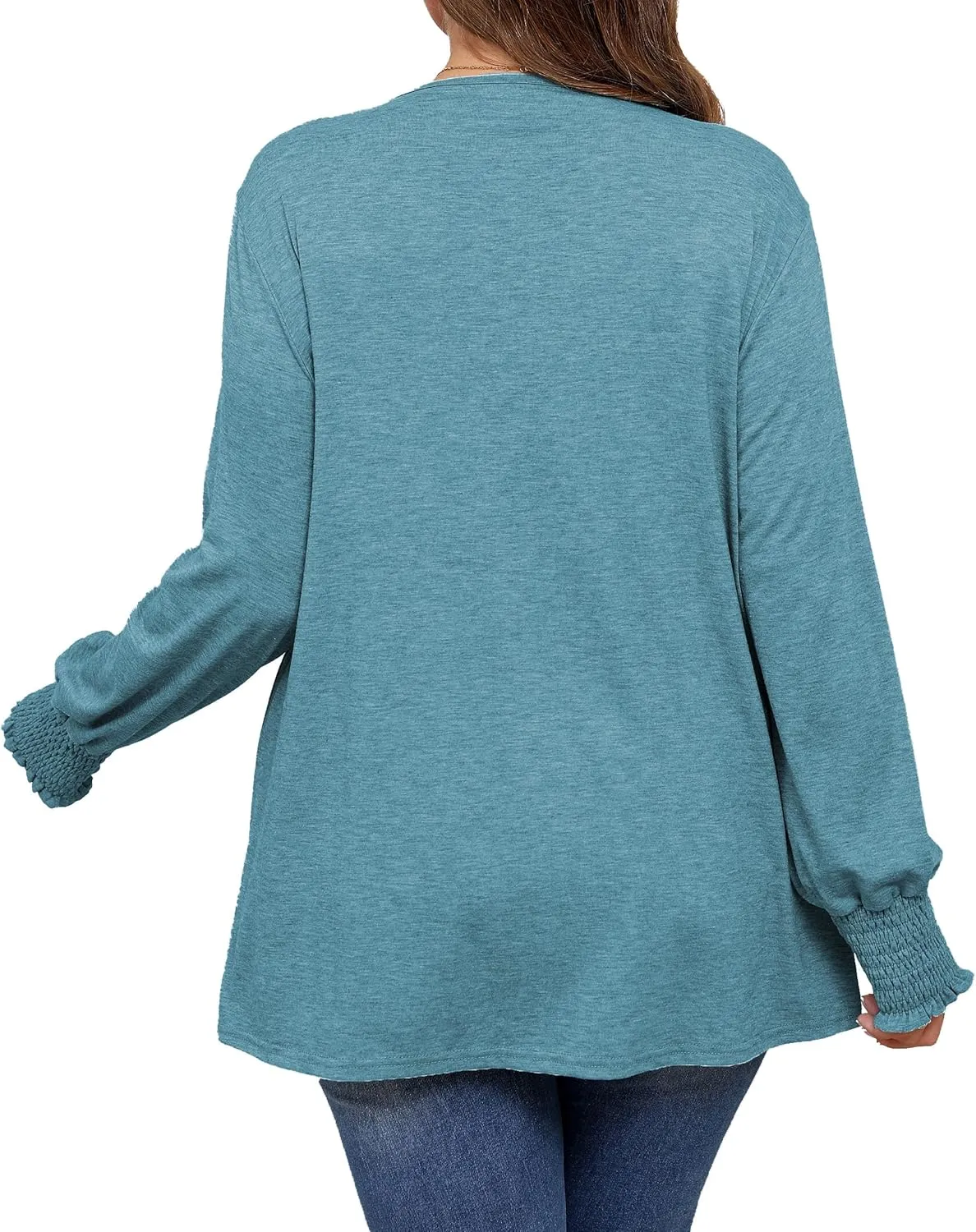 Plus Size Long Sleeve Shirts Womens Trendy Ribbed Sleeve Tshirts Loose Fit Casual Tops