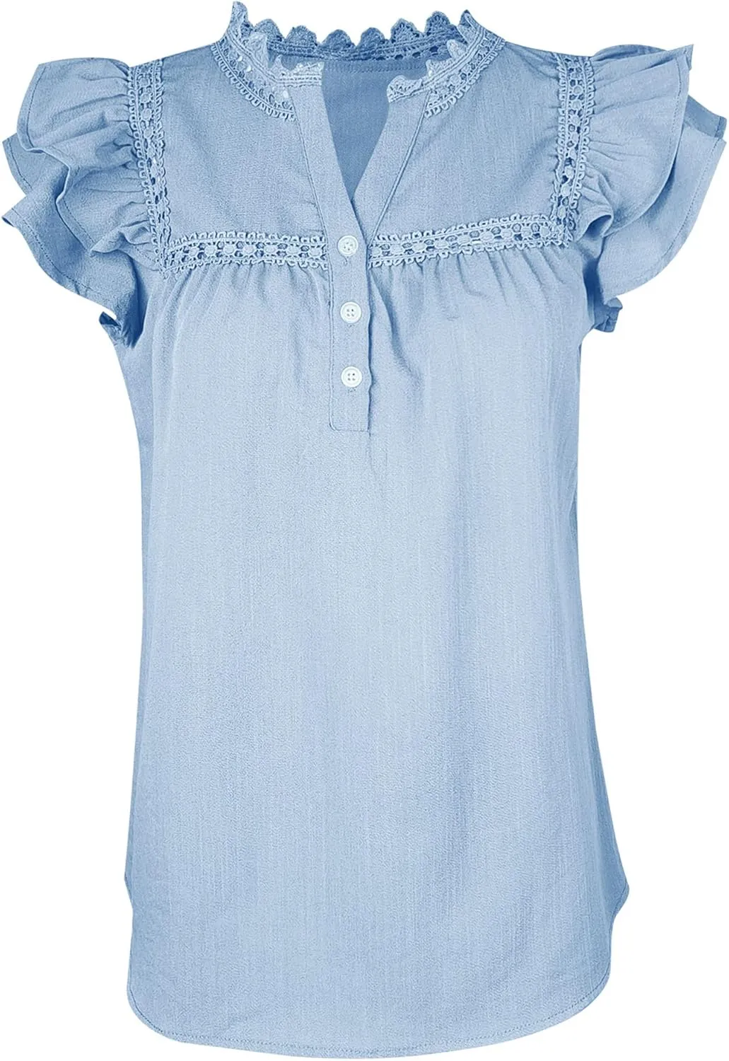 PRETTODAY Women's V Neck Lace Crochet Shirts Button Down Short Sleeve Casual Blouse Tops