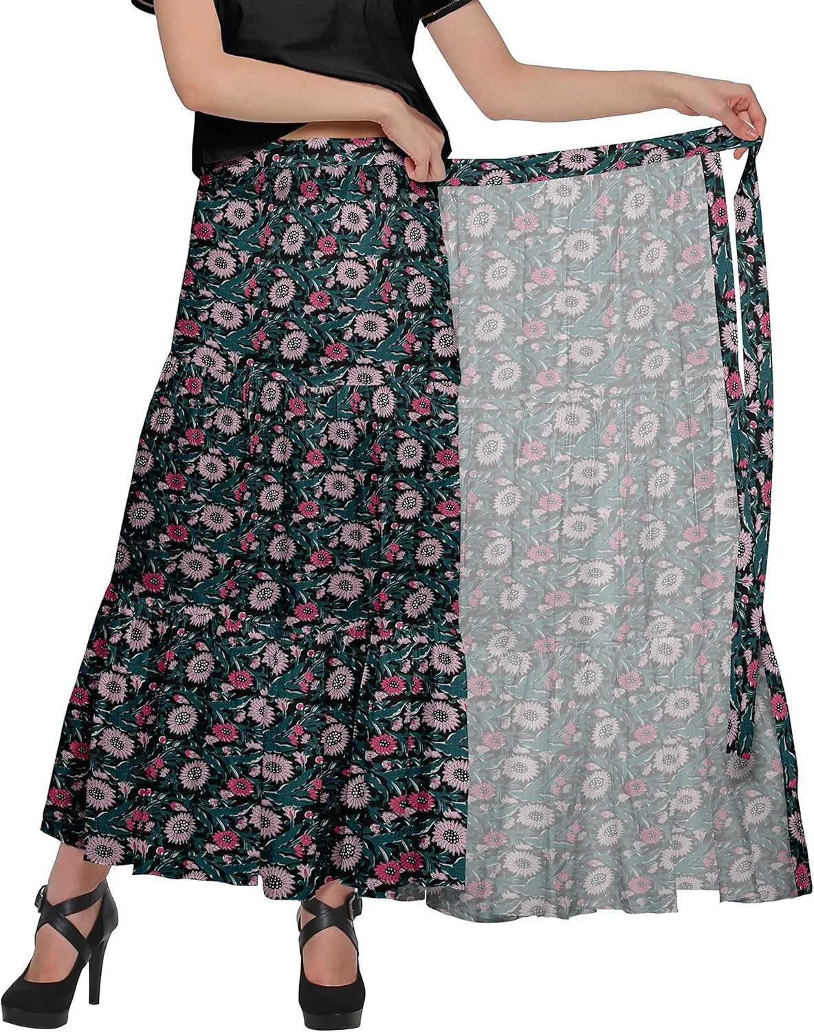 Printed Women Skirts Flared Wrap Style Skirt for Girls Casual Clothing