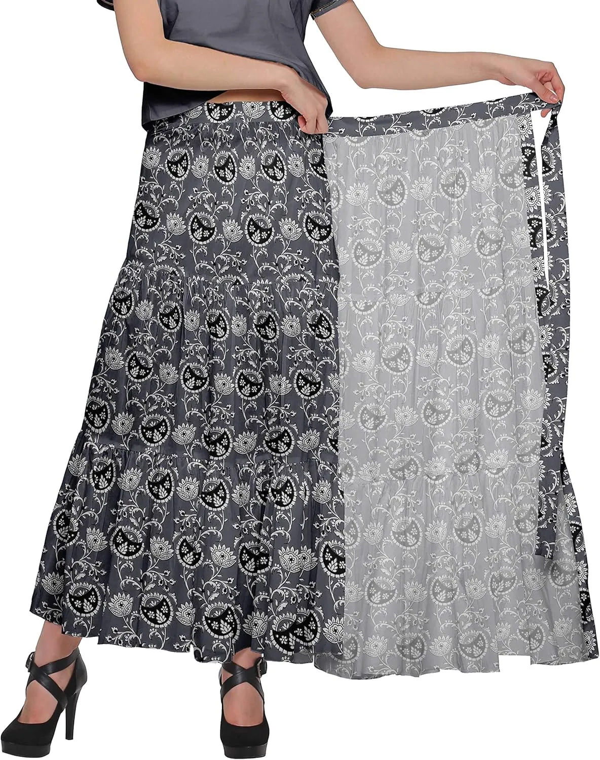 Printed Women Skirts Flared Wrap Style Skirt for Girls Casual Clothing