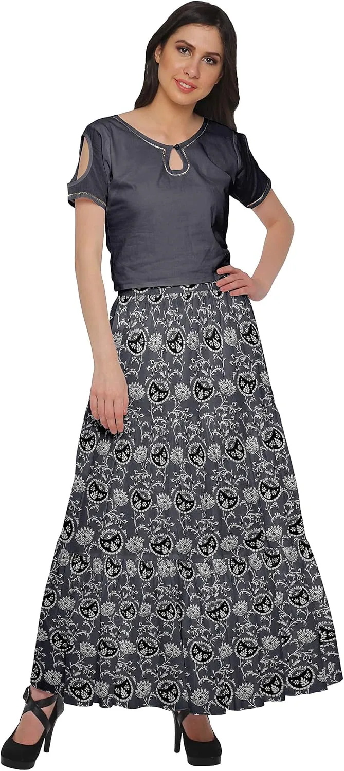 Printed Women Skirts Flared Wrap Style Skirt for Girls Casual Clothing