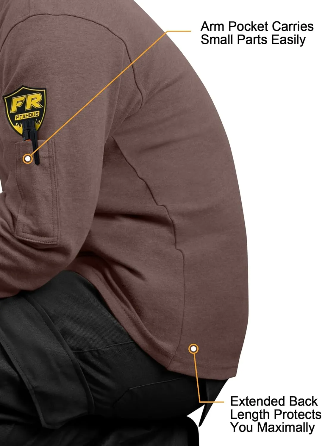 PTAHDUS FR Shirts for Men,5.5oz/7.1oz Round Neck Flame Resistant Long Sleeve Shirts, 100% Cotton Workwear FR Clothing for Men