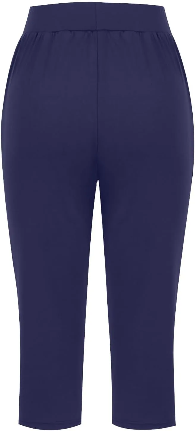 Pull On Capris for Women Dressy Casual Stretch Lightweight Capri Elastic High Waist Lounge Pants 2025 Summer