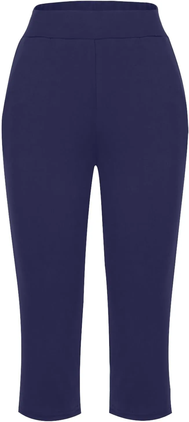 Pull On Capris for Women Dressy Casual Stretch Lightweight Capri Elastic High Waist Lounge Pants 2025 Summer