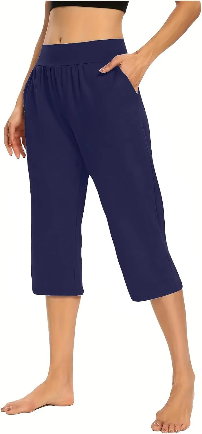 Pull On Capris for Women Dressy Casual Stretch Lightweight Capri Elastic High Waist Lounge Pants 2025 Summer