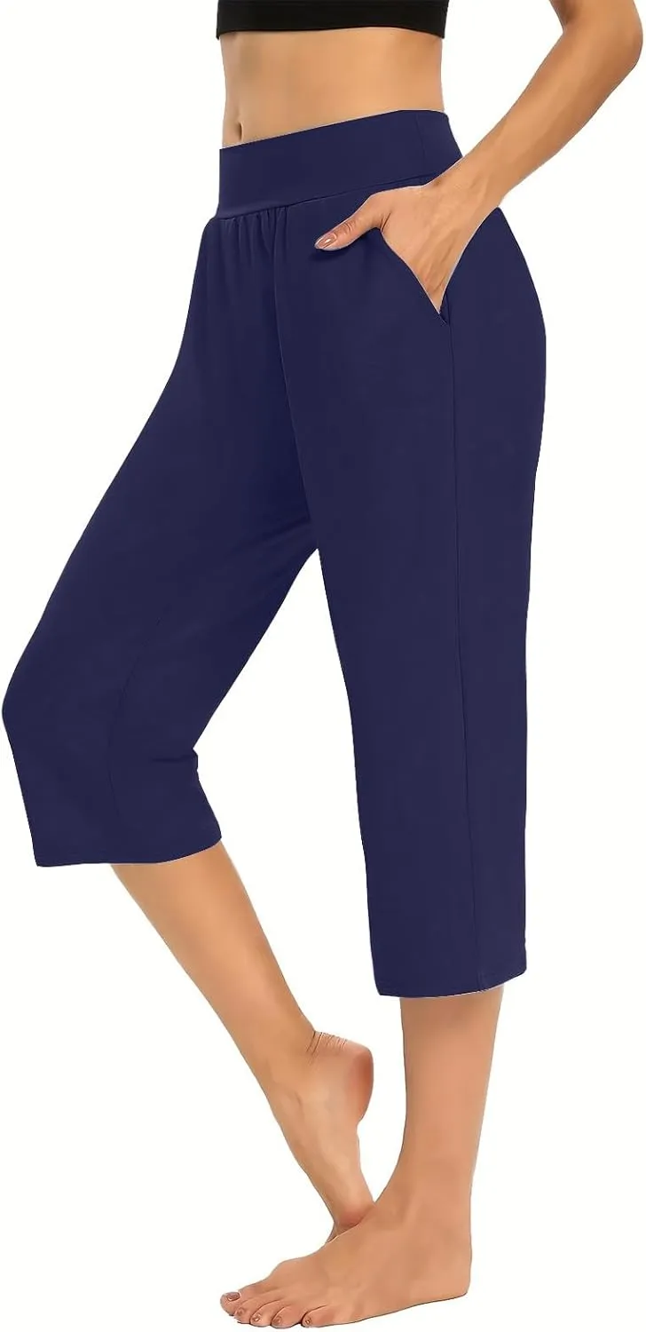 Pull On Capris for Women Dressy Casual Stretch Lightweight Capri Elastic High Waist Lounge Pants 2025 Summer
