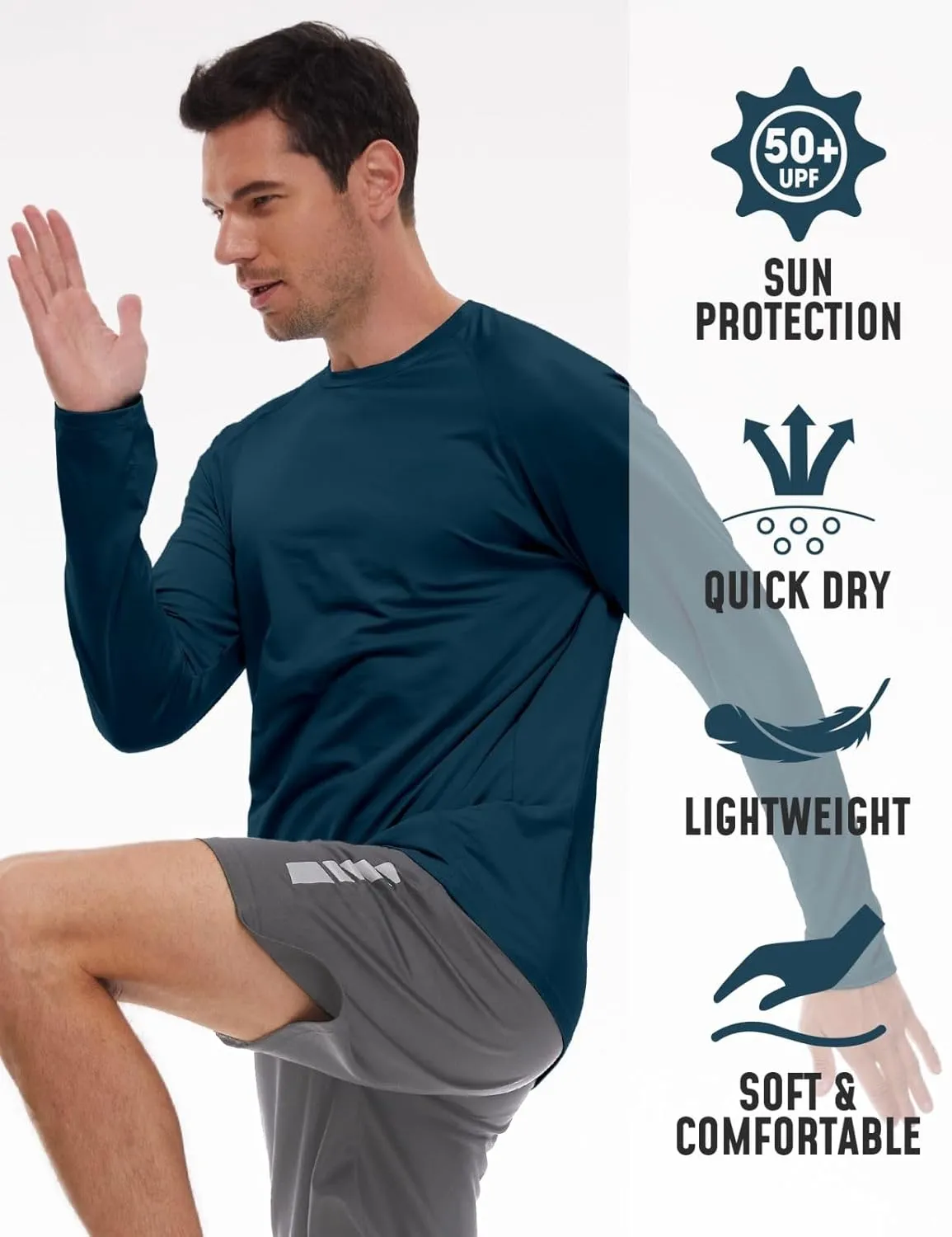Rash Guard for Men UPF 50  UV Sun Protection Swim Shirts Long Sleeve Quick Dry Lightweight Fishing Running Water Shirts