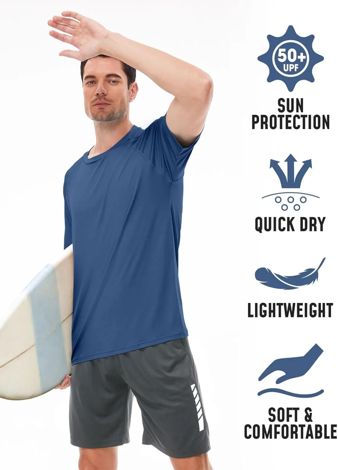 Rash Guard for Men UPF 50  UV Sun Protection Swim Shirts Short Sleeve Quick Dry Lightweight Fishing Running Water Shirts