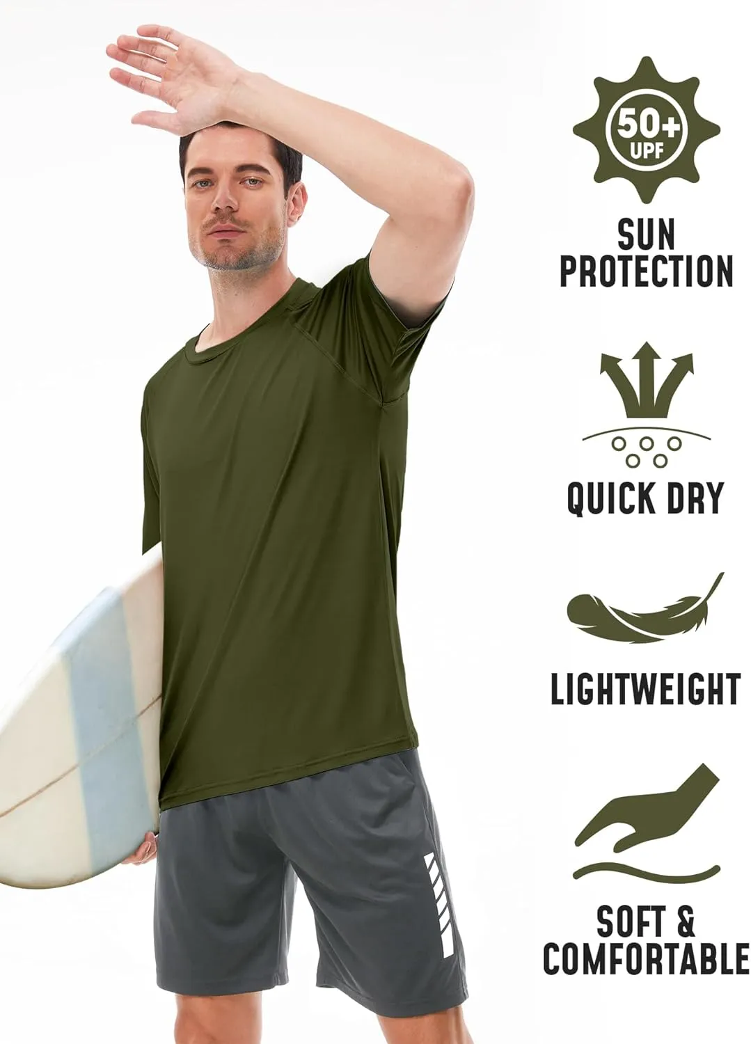 Rash Guard for Men UPF 50  UV Sun Protection Swim Shirts Short Sleeve Quick Dry Lightweight Fishing Running Water Shirts