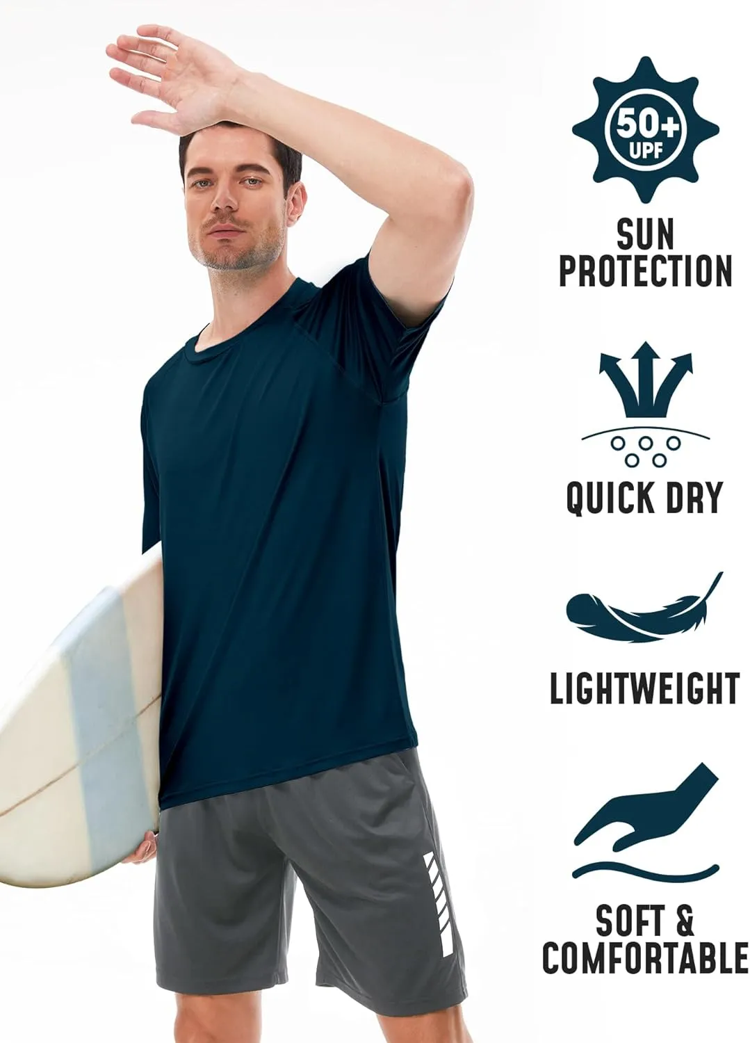 Rash Guard for Men UPF 50  UV Sun Protection Swim Shirts Short Sleeve Quick Dry Lightweight Fishing Running Water Shirts