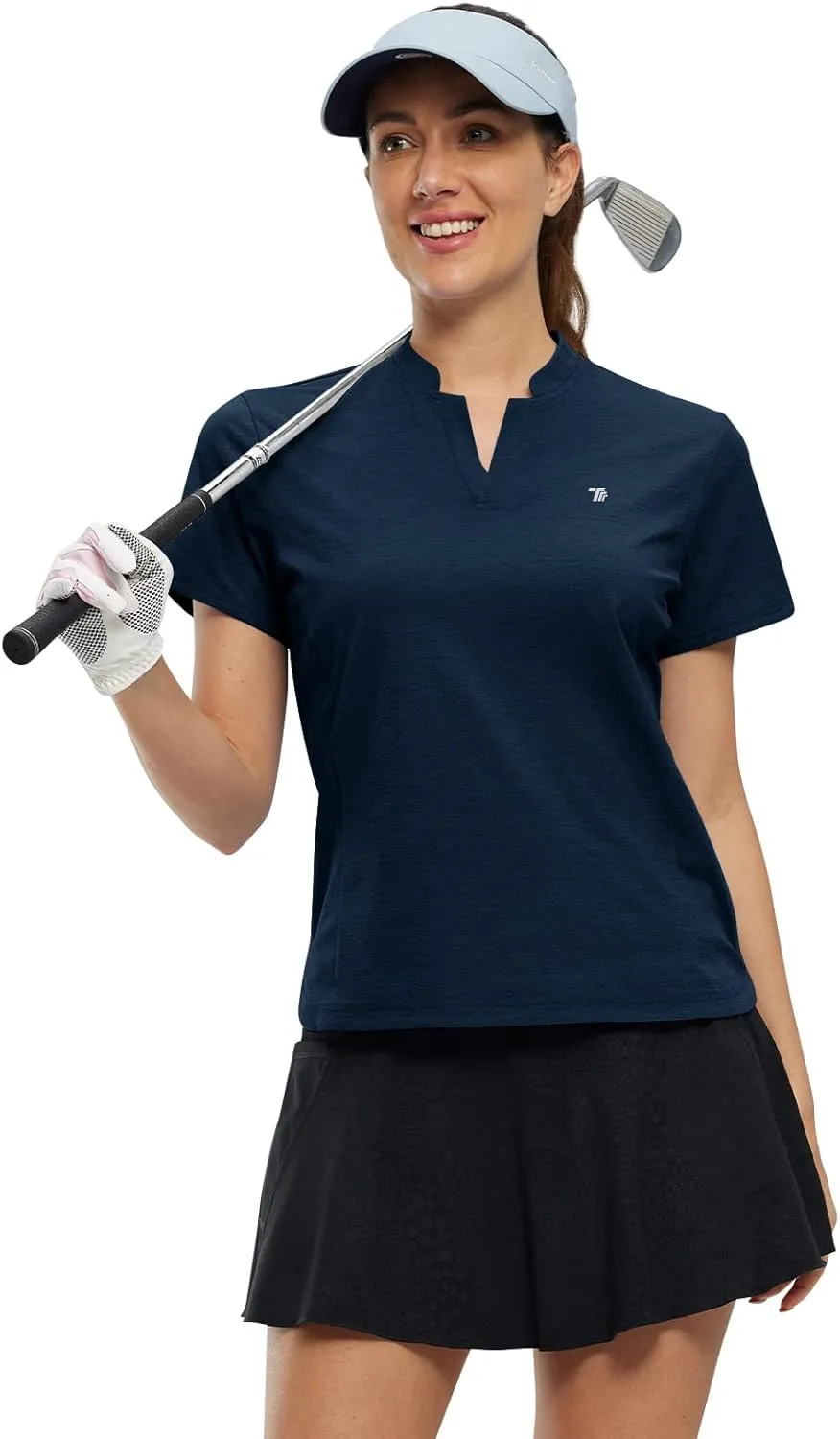 Rdruko Women's Golf Shirts Short Sleeve Dry Fit V Neck Tennis Tops Moisture Wicking Athletic Workout Polo Shirts UPF 50 