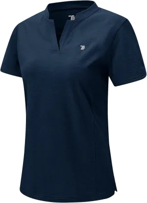Rdruko Women's Golf Shirts Short Sleeve Dry Fit V Neck Tennis Tops Moisture Wicking Athletic Workout Polo Shirts UPF 50 