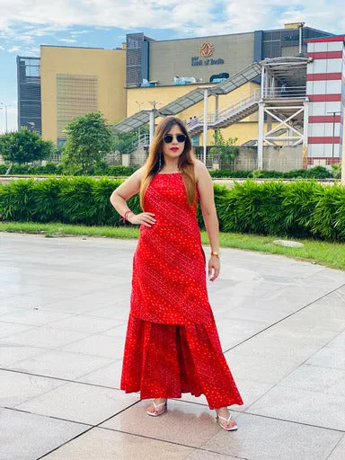 Red Bandhini Suit