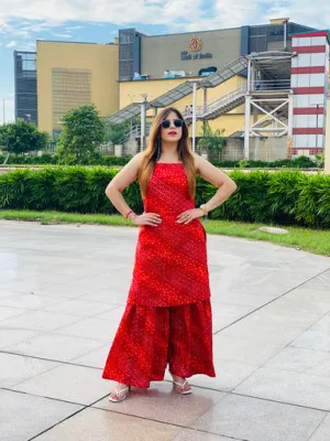 Red Bandhini Suit