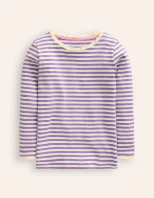 Ribbed Long Sleeve T-shirt-Aster Purple/ Ivory