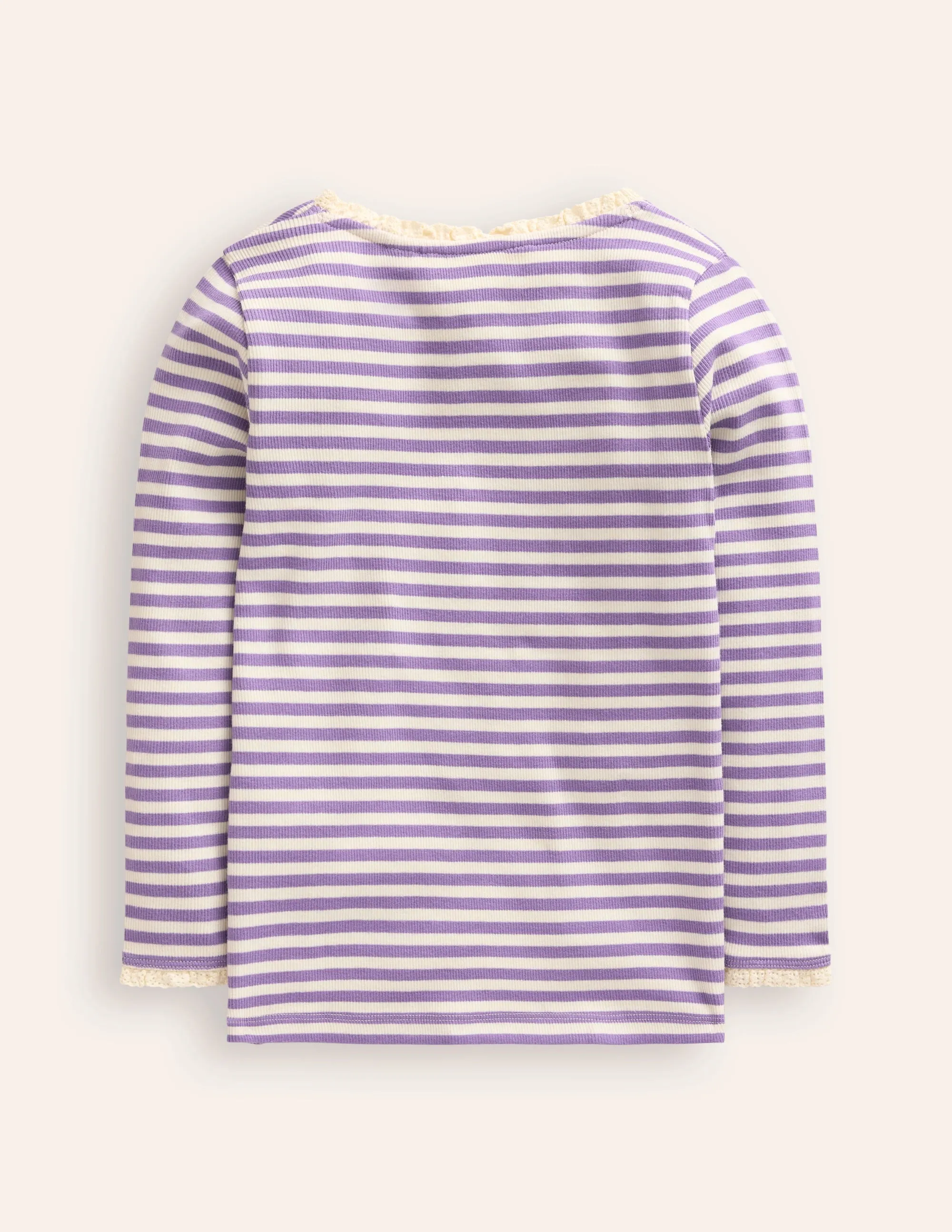 Ribbed Long Sleeve T-shirt-Aster Purple/ Ivory
