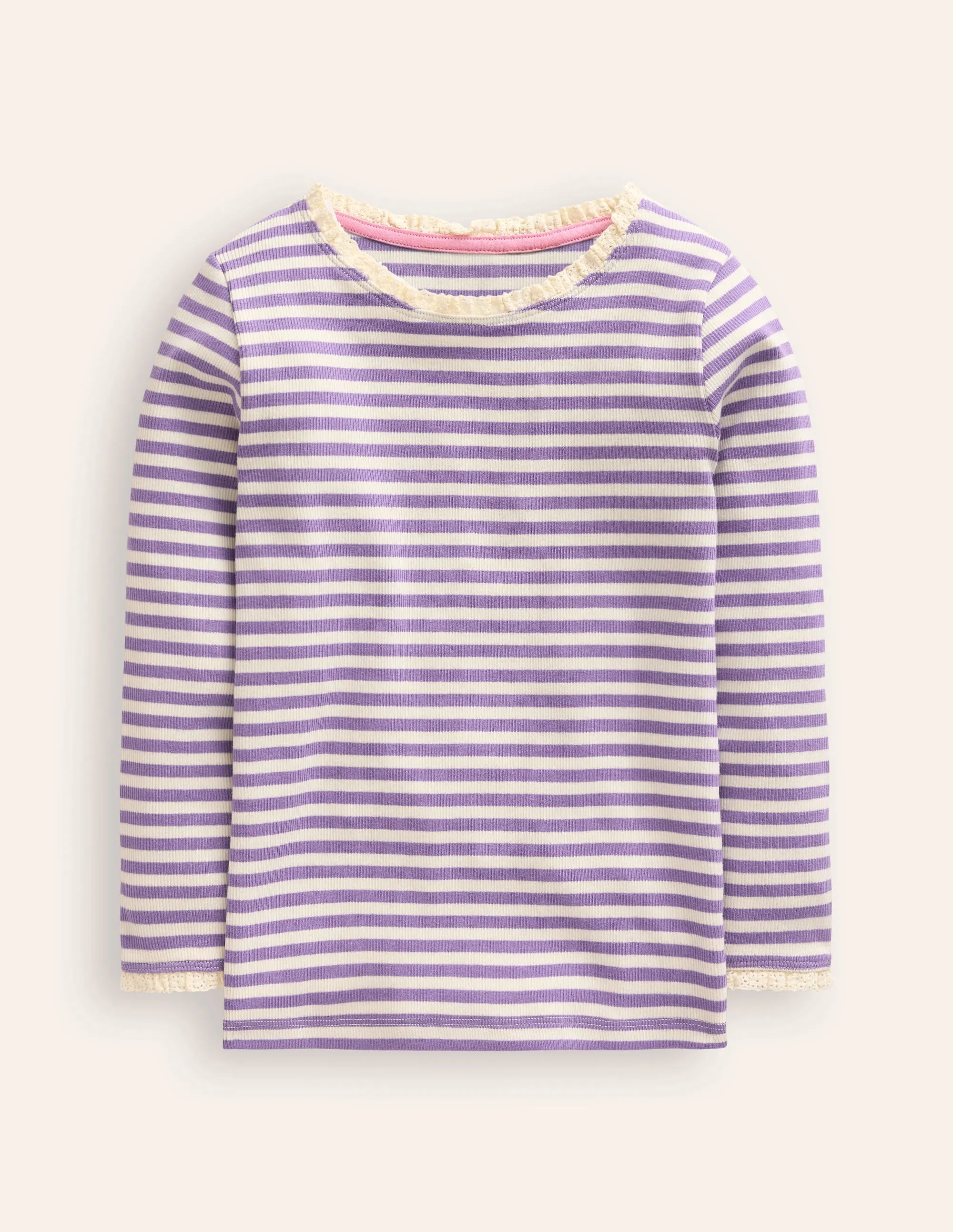 Ribbed Long Sleeve T-shirt-Aster Purple/ Ivory