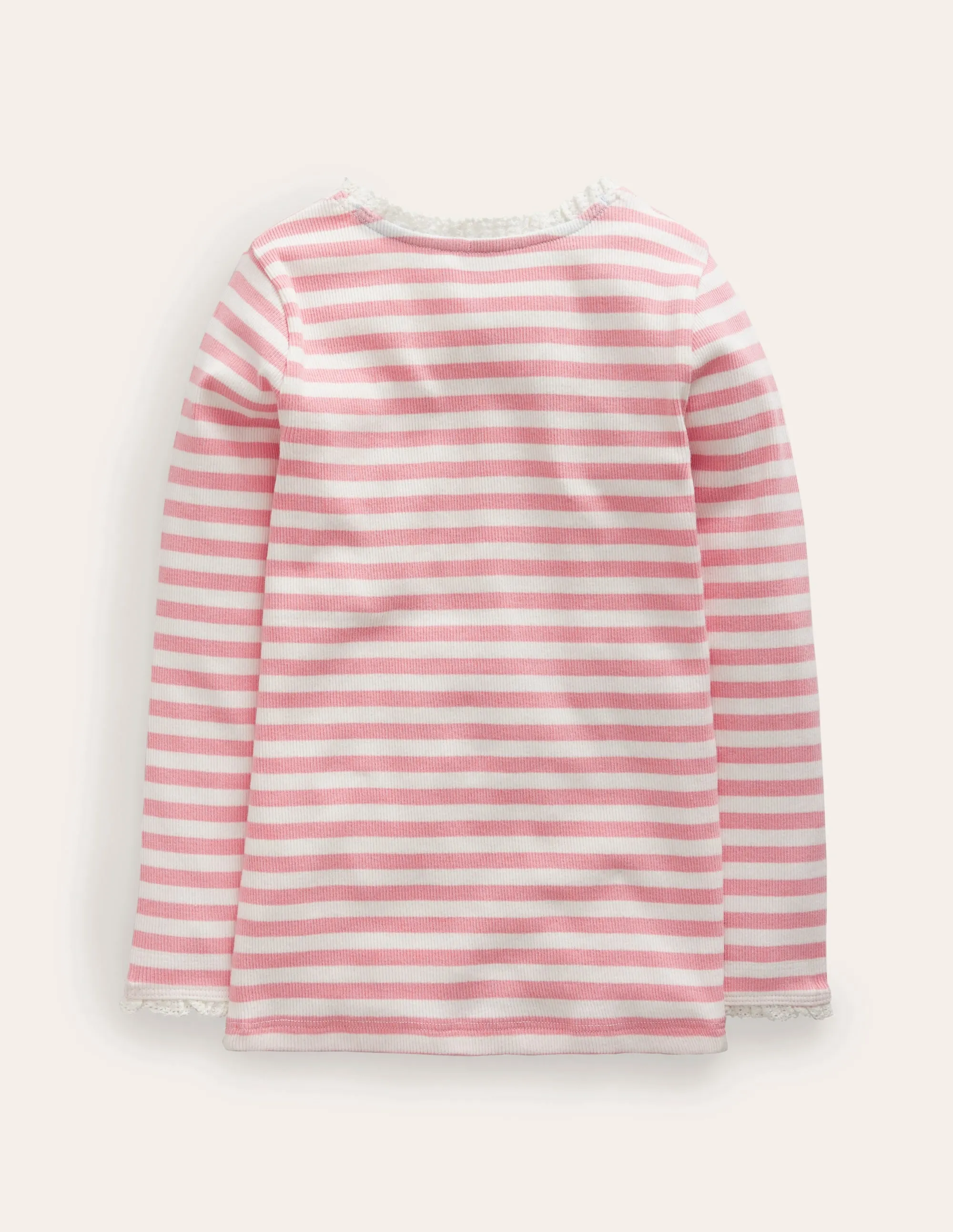 Ribbed Long Sleeve T-Shirt-Ballet Pink/Ivory