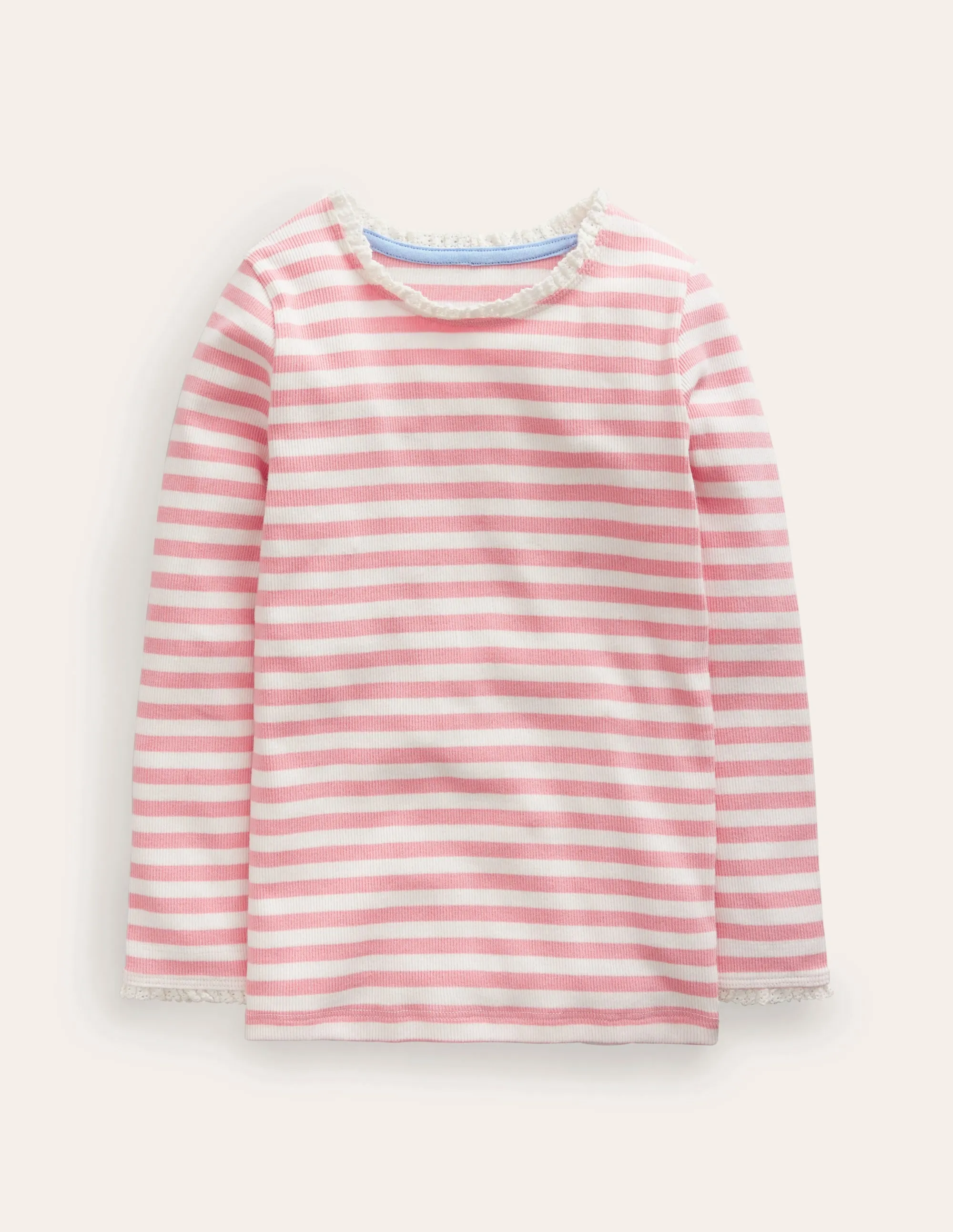 Ribbed Long Sleeve T-Shirt-Ballet Pink/Ivory