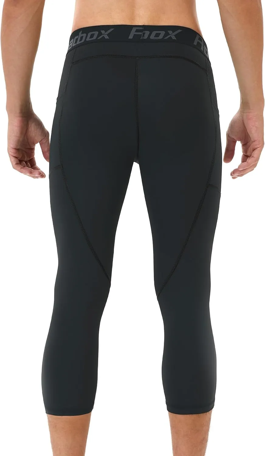 Roadbox Mens 3/4 Compression Pants with Pockets, 1/2 Pack Athletic Running Legging Tights, Workout Basketball Gym Base Layer