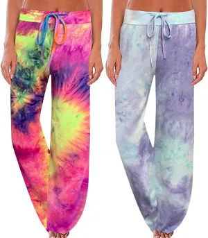 ROSA JUNIO Comfy Pajama Pants for Women Casual Drawstring Floral Palazzo Lounge Pants Stretch Wide Leg Bottoms