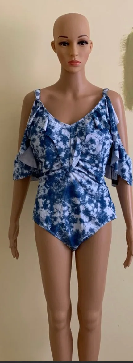Ruffled Cold Shoulder One-Piece Swi