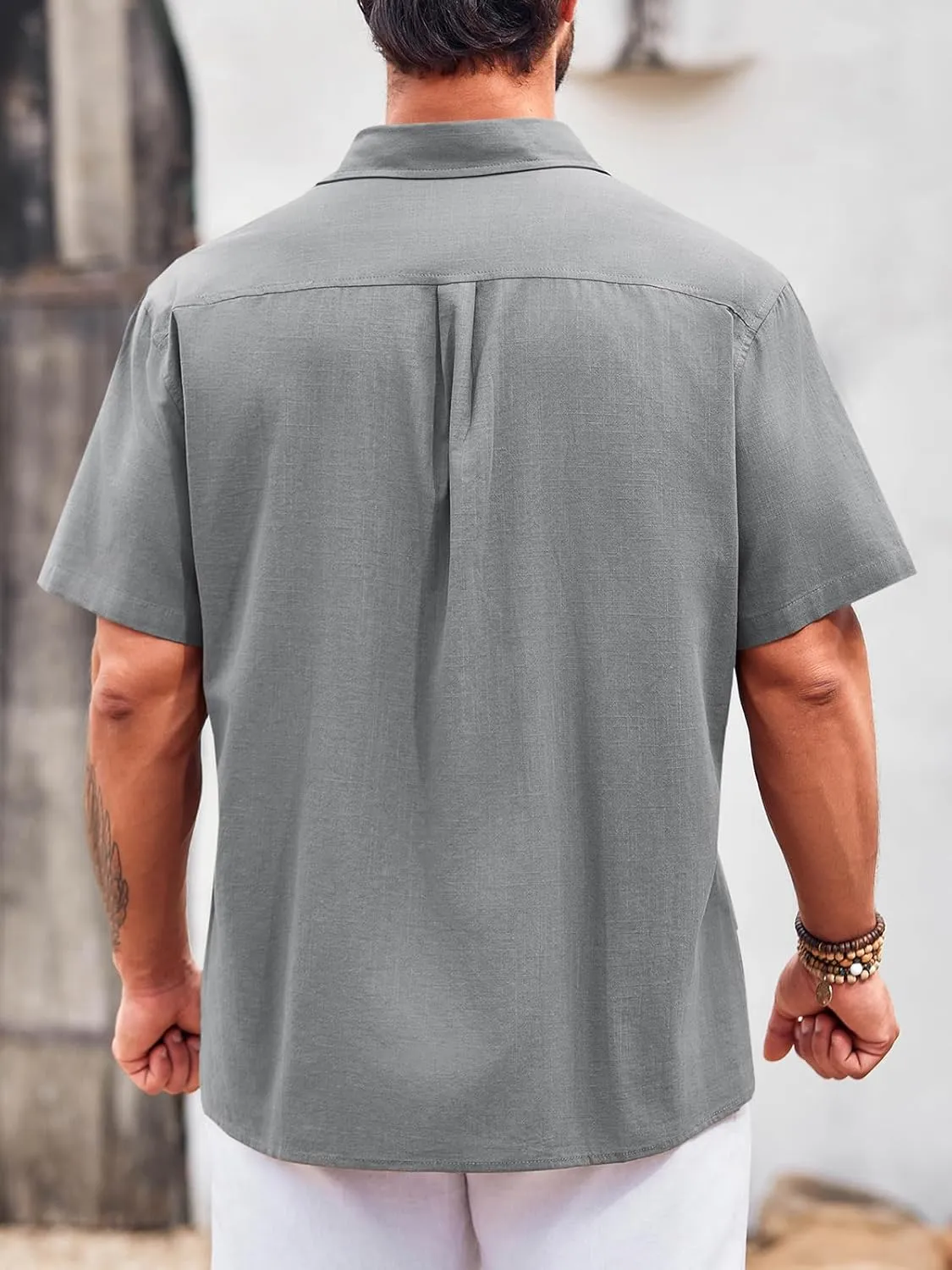 Runcati Mens Linen Shirt Guayabera Cuban Short Sleeve Button Down Summer Beach Hippie Shirts
