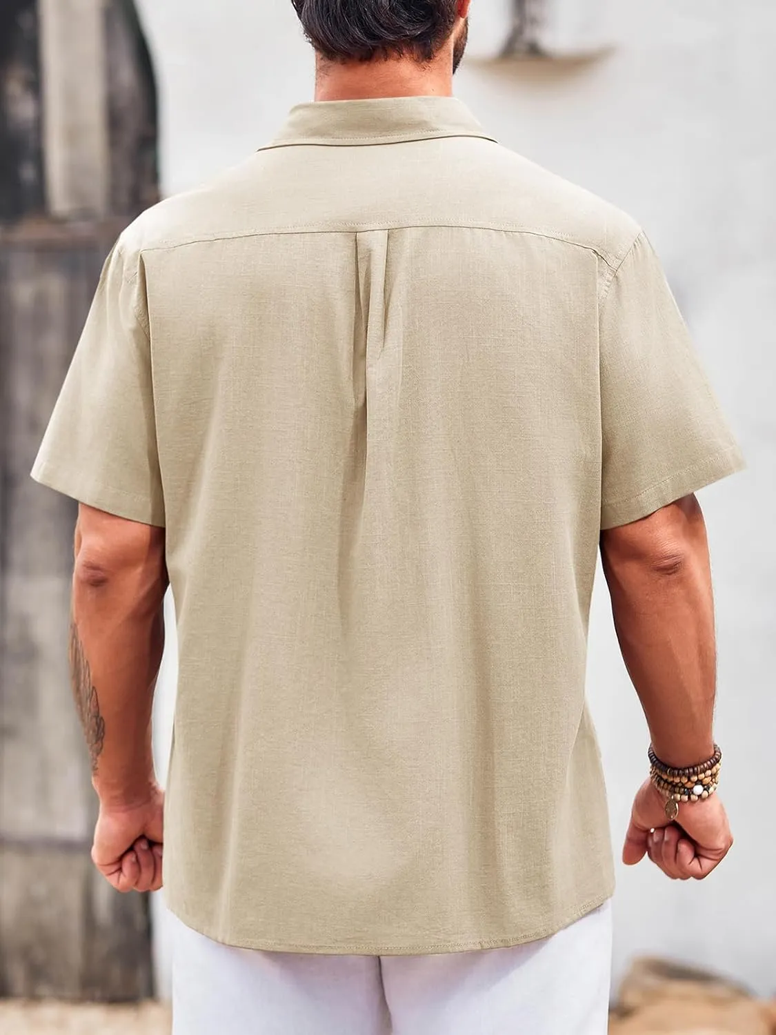 Runcati Mens Linen Shirt Guayabera Cuban Short Sleeve Button Down Summer Beach Hippie Shirts