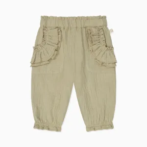 Sage Muslin Frilled Trousers