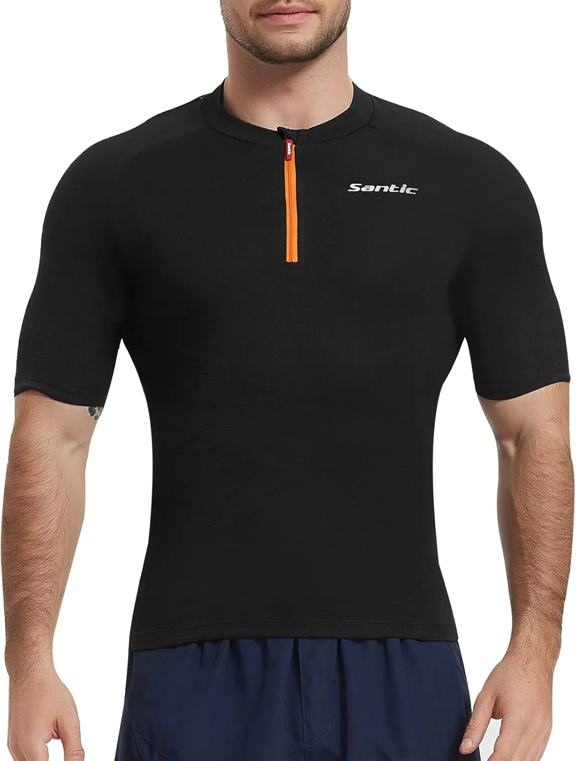 Santic Cycling Jersey Men's Short Sleeve Tops Mountain Biking Shirts Bicycle Jacket with Pockets 