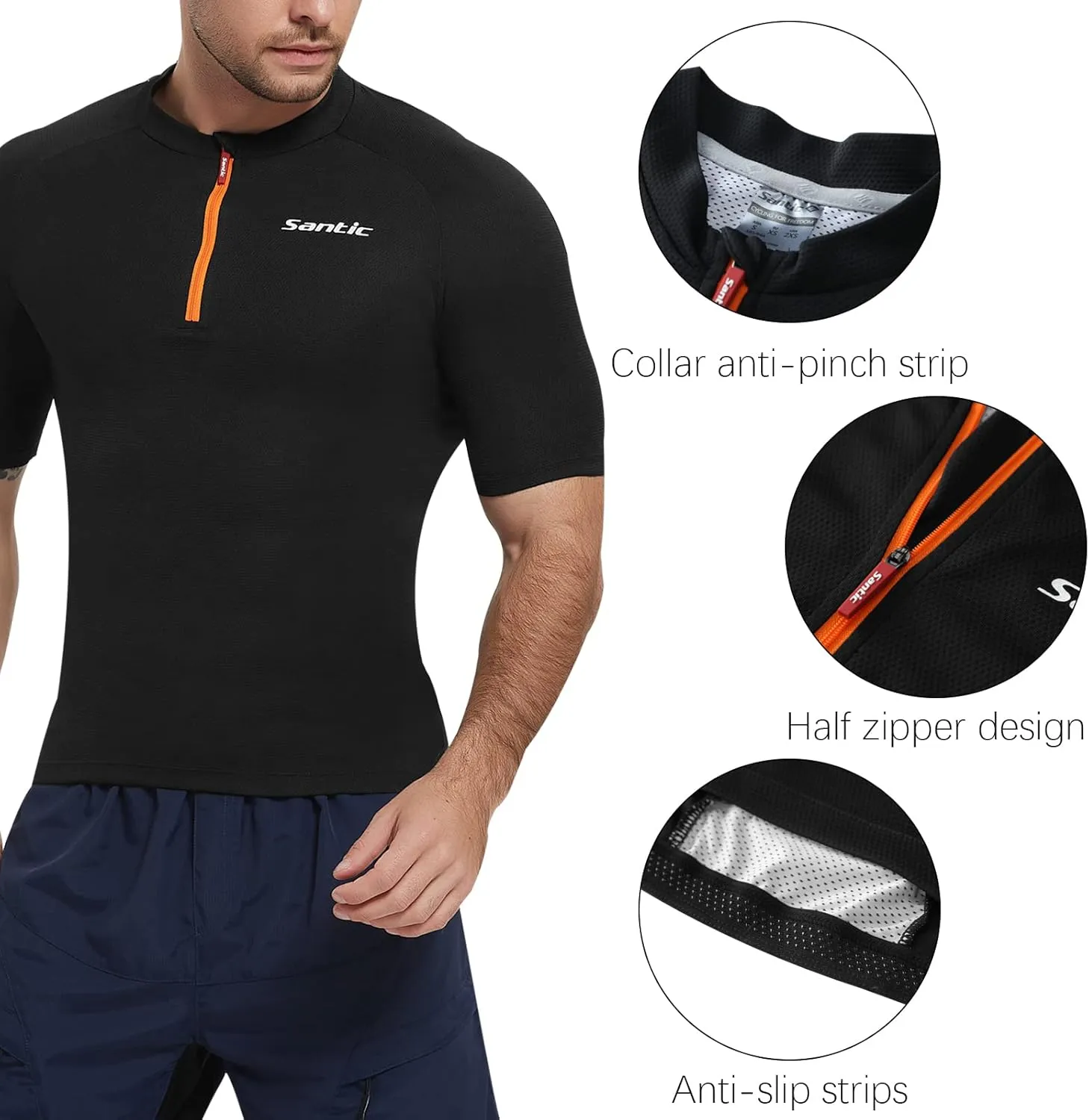 Santic Cycling Jersey Men's Short Sleeve Tops Mountain Biking Shirts Bicycle Jacket with Pockets 