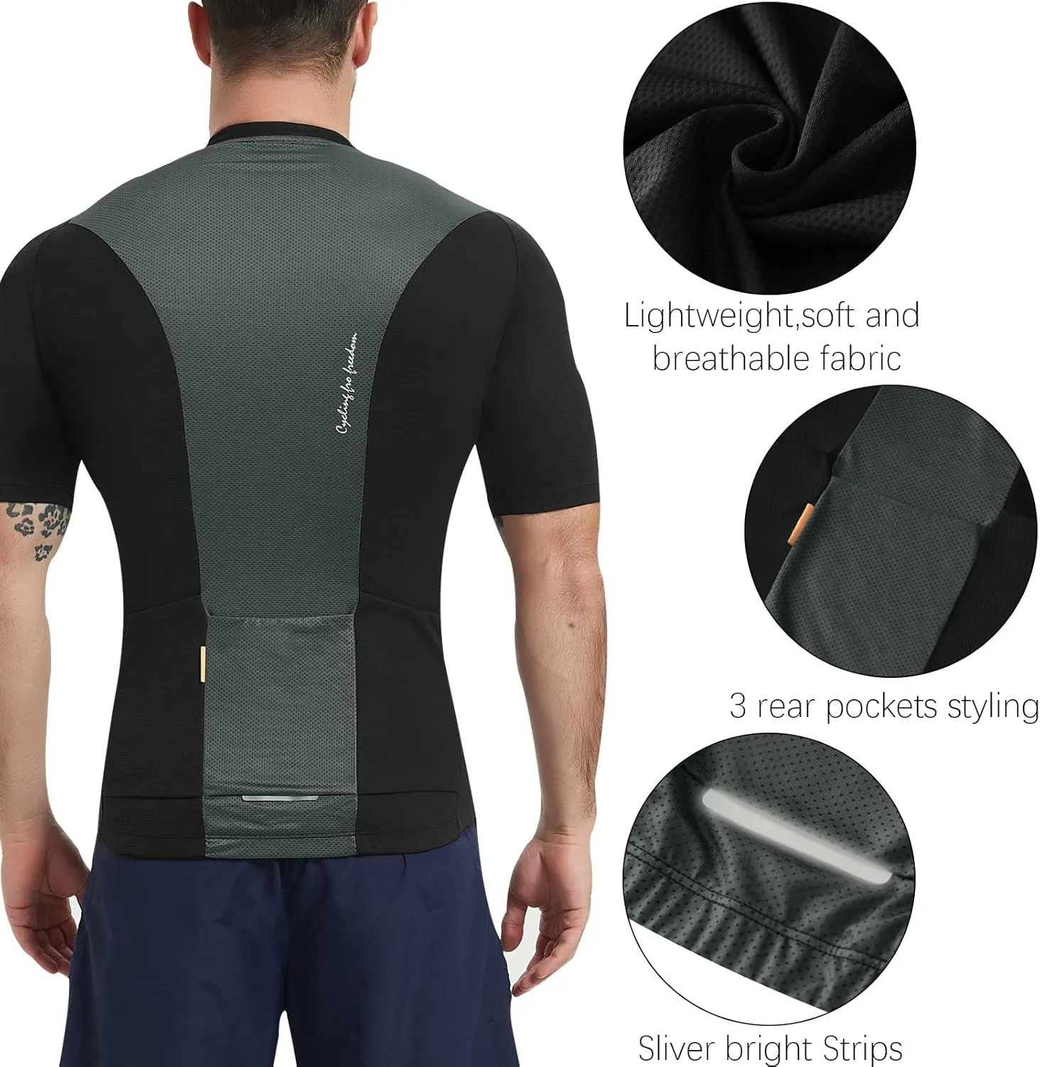 Santic Cycling Jersey Men's Short Sleeve Tops Mountain Biking Shirts Bicycle Jacket with Pockets 
