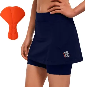 Santic Women's Cycling Skirts with Padded Shorts,Summer Breathable Reflective Bike Skirts