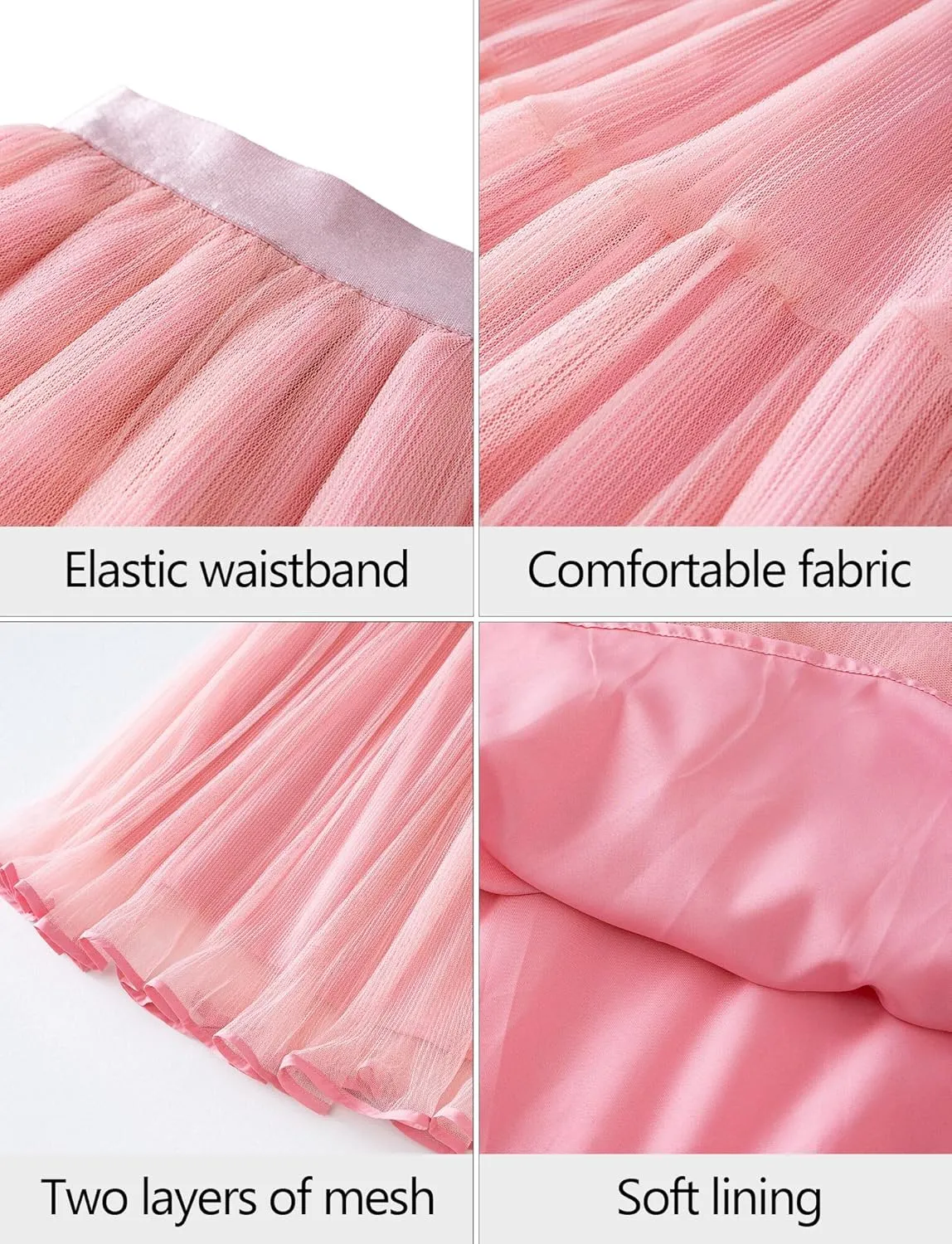 SEAUR Girls' Tulle A-line Mesh Long Tutu Skirts Casual Elastic High Waist Layered Skirt Party Princess Skirt
