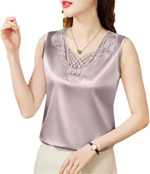 Sexy Lace Camisole Spring Summer Women Silk Satin Vest Sleeveless Casual Patchwork Tops