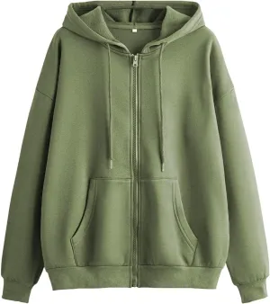 SHENHE Women's Zip Up Hoodies Long Sleeve Pocket Drawstring Sweatshirts Fall Casual Outfits Jackets