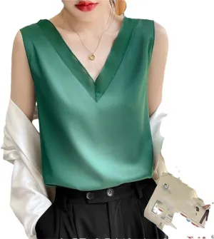 Silk Camisole Summer Ladies Satin V-Neck Silk Suspenders Sleeveless Top Inside T-Shirt Bottoming Vest