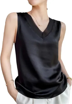 Silk Camisole Summer Ladies Satin V-Neck Silk Suspenders Sleeveless Top Inside T-Shirt Bottoming Vest