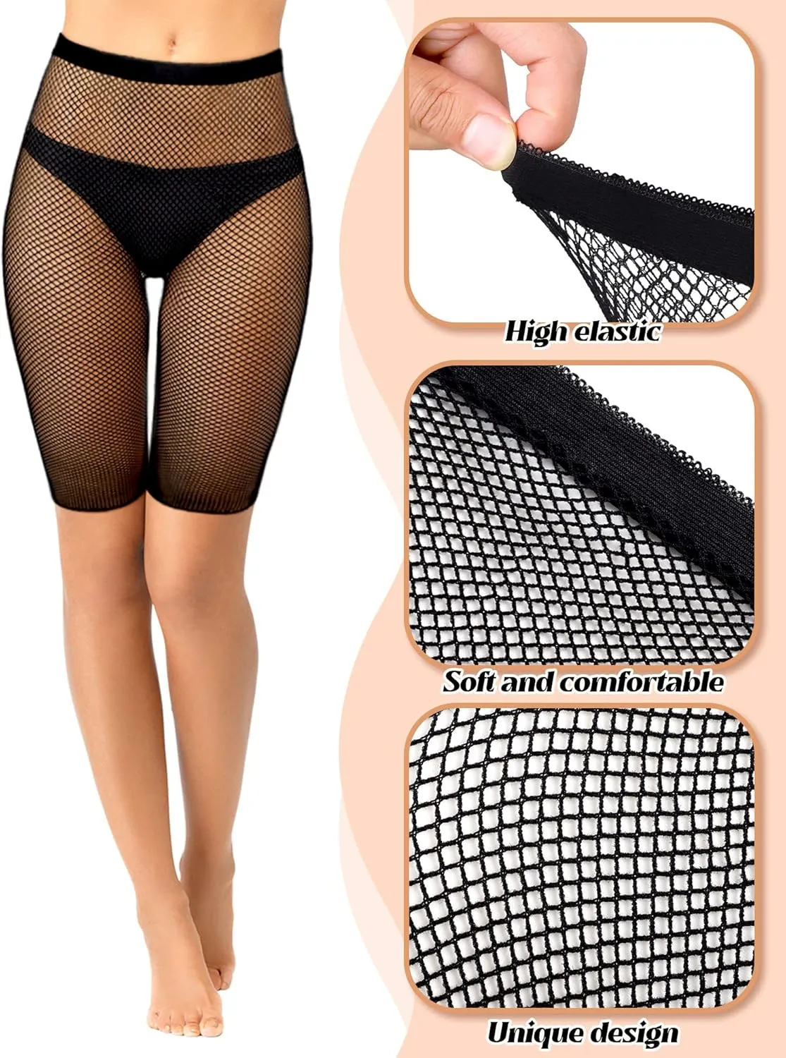 Sintege 6 Pairs Fishnet Biker Short Elastic Fishnet High Waisted Shorts See Through Sheer Mesh Leggings for Women