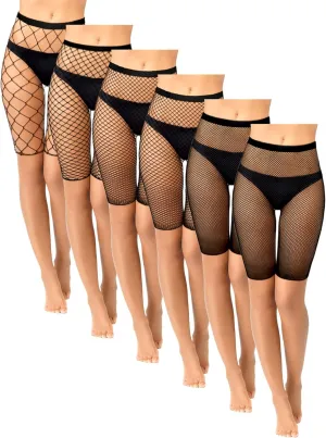 Sintege 6 Pairs Fishnet Biker Short Elastic Fishnet High Waisted Shorts See Through Sheer Mesh Leggings for Women