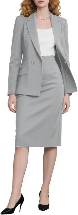Skirt Sets Women 2 Piece Outfits Business Casual Long Sleeve Blazer and Pencil Skirt