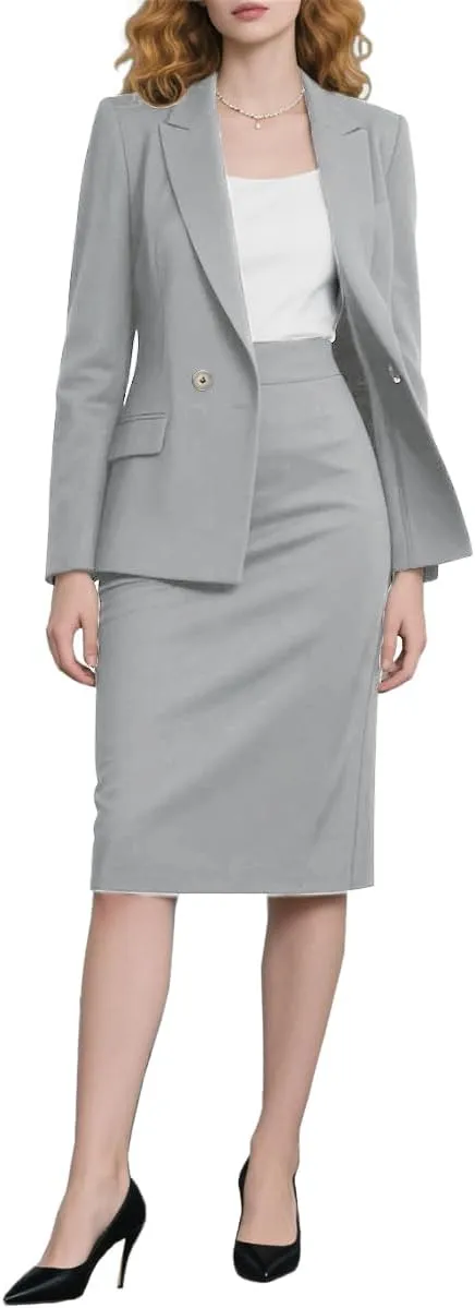 Skirt Sets Women 2 Piece Outfits Business Casual Long Sleeve Blazer and Pencil Skirt