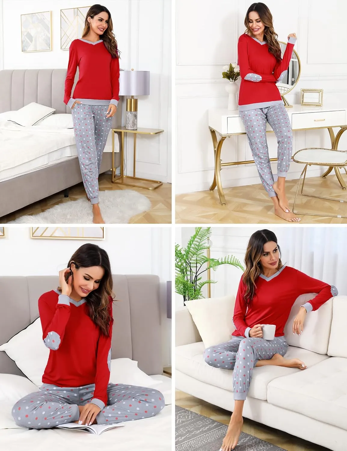 Soft Womens Pajama Sets Cotton Long Sleeve Pj Sets Comfy 2 Piece Sleepwear Cozy Loungewear Nightwear With Pockets