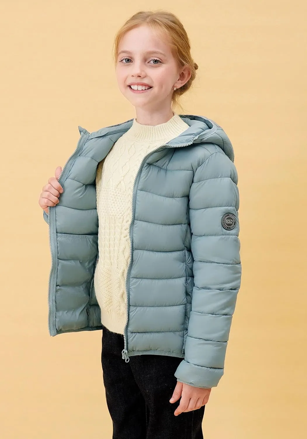 SOLOCOTE Girls Winter Coats Lightweight Water-Resistant Windproof Packable Hooded Down Like Padding Jacket 4-12 Years