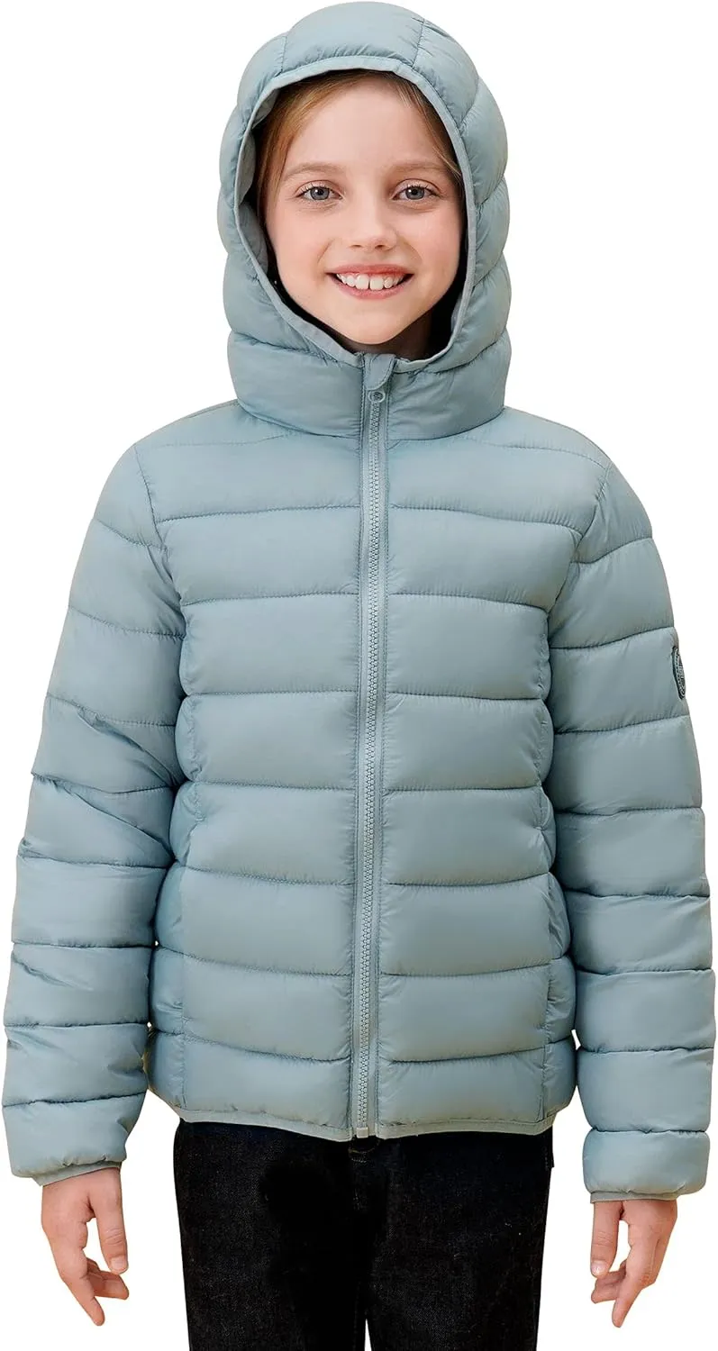 SOLOCOTE Girls Winter Coats Lightweight Water-Resistant Windproof Packable Hooded Down Like Padding Jacket 4-12 Years