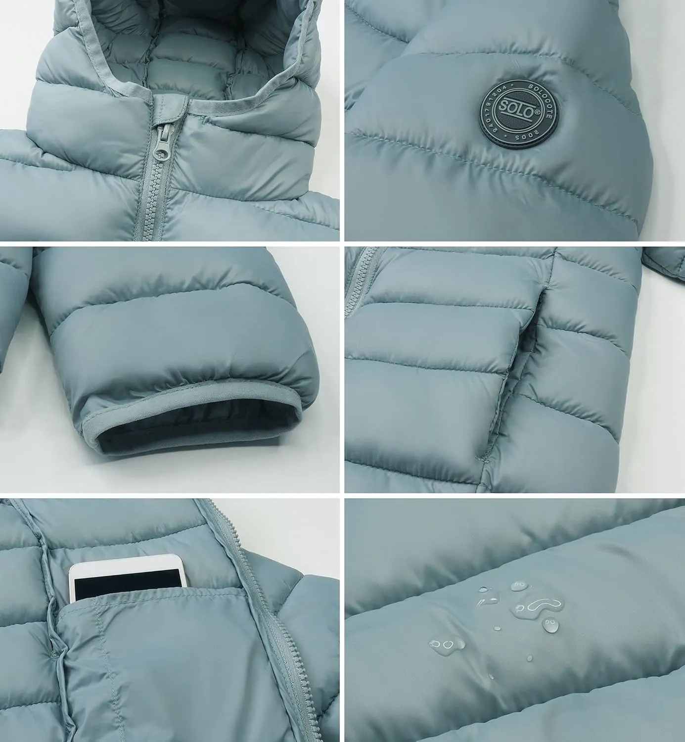 SOLOCOTE Girls Winter Coats Lightweight Water-Resistant Windproof Packable Hooded Down Like Padding Jacket 4-12 Years