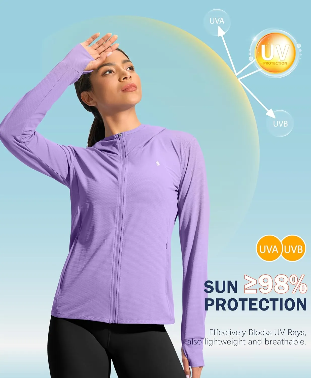 Soothfeel Women's UPF 50  Sun Protection Hoodie Jacket Lightweight Long Sleeve Sun Shirt for Women with Pocket Hiking Outdoor