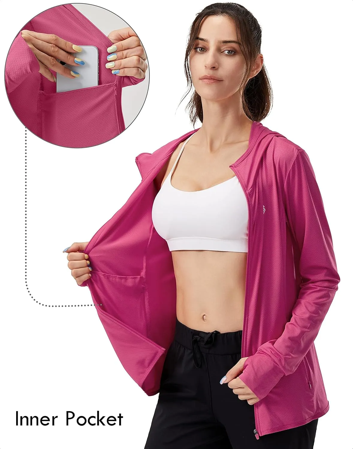 Soothfeel Women's UPF 50  Sun Protection Hoodie Jacket Lightweight Long Sleeve Sun Shirt for Women with Pocket Hiking Outdoor