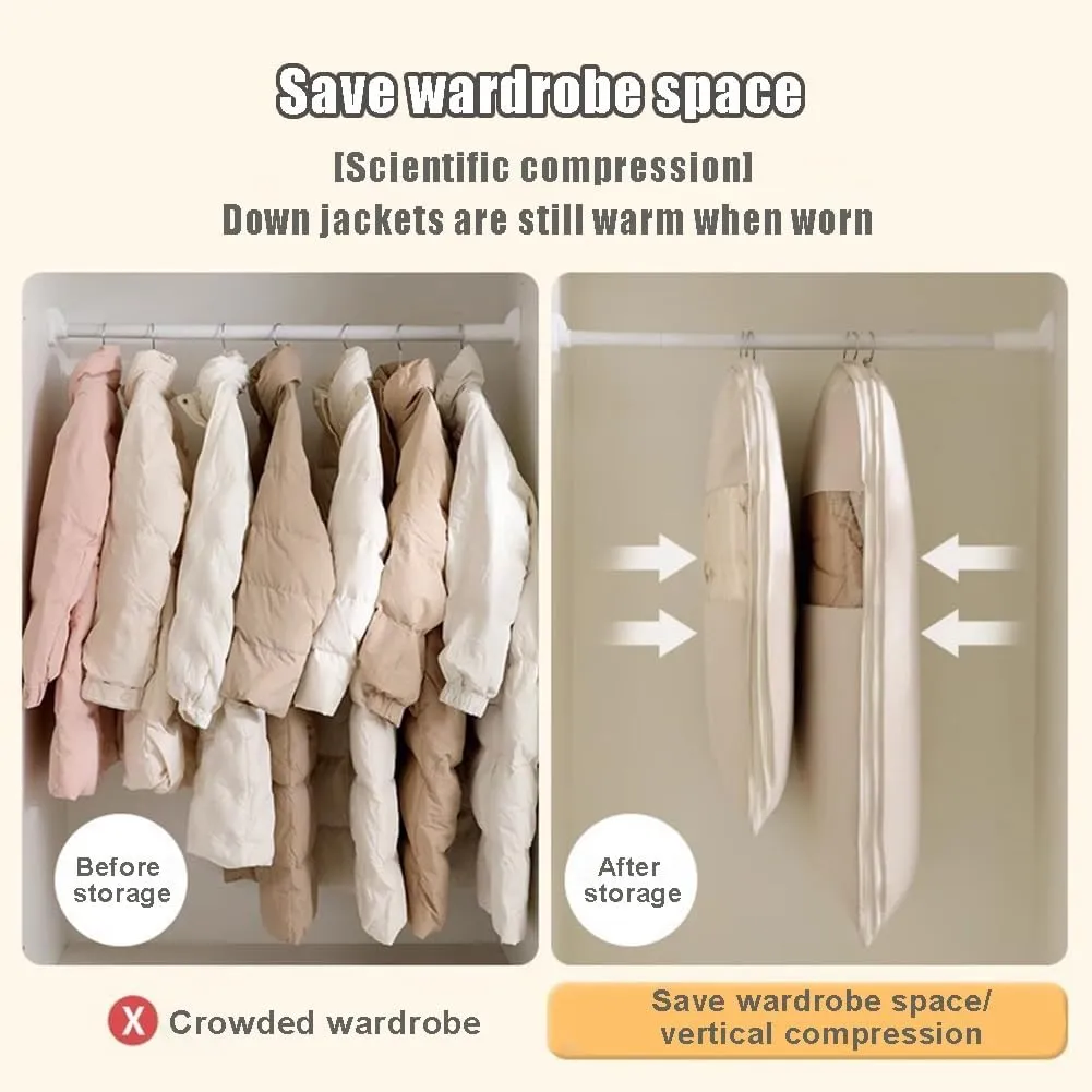 Space Saving Garment Bags,Closet Organizers Hanging with Self Compression Zipper,Storage Bag for Clothes travel(Beige,1PC*M)