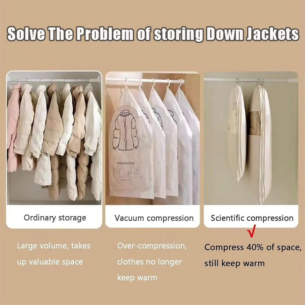 Space Saving Garment Bags,Closet Organizers Hanging with Self Compression Zipper,Storage Bag for Clothes travel(Beige,1PC*M)